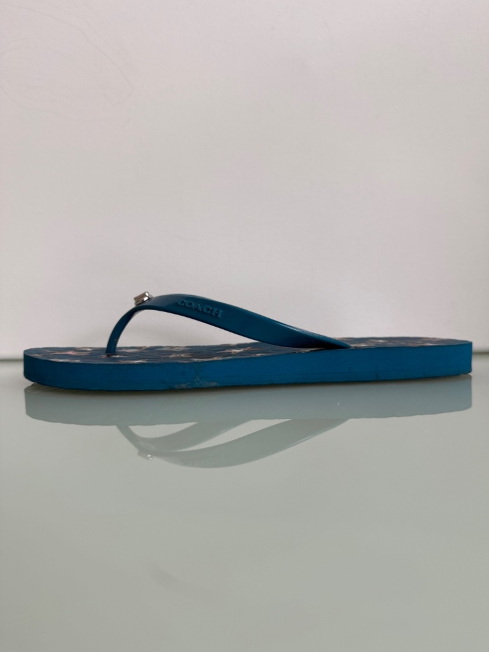 Coach Abbigail Flip Flop Sandals Teal Blue Star Detail Size 7/8 - Picture 6 of 14